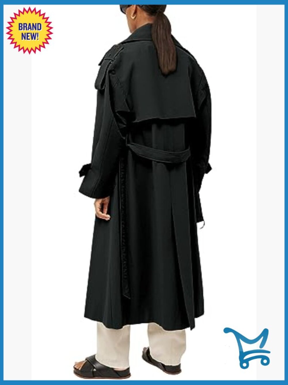 Oversized Long Trench Coat Double Breasted Windproof Overcoat with Belt - Picture 3 of 7